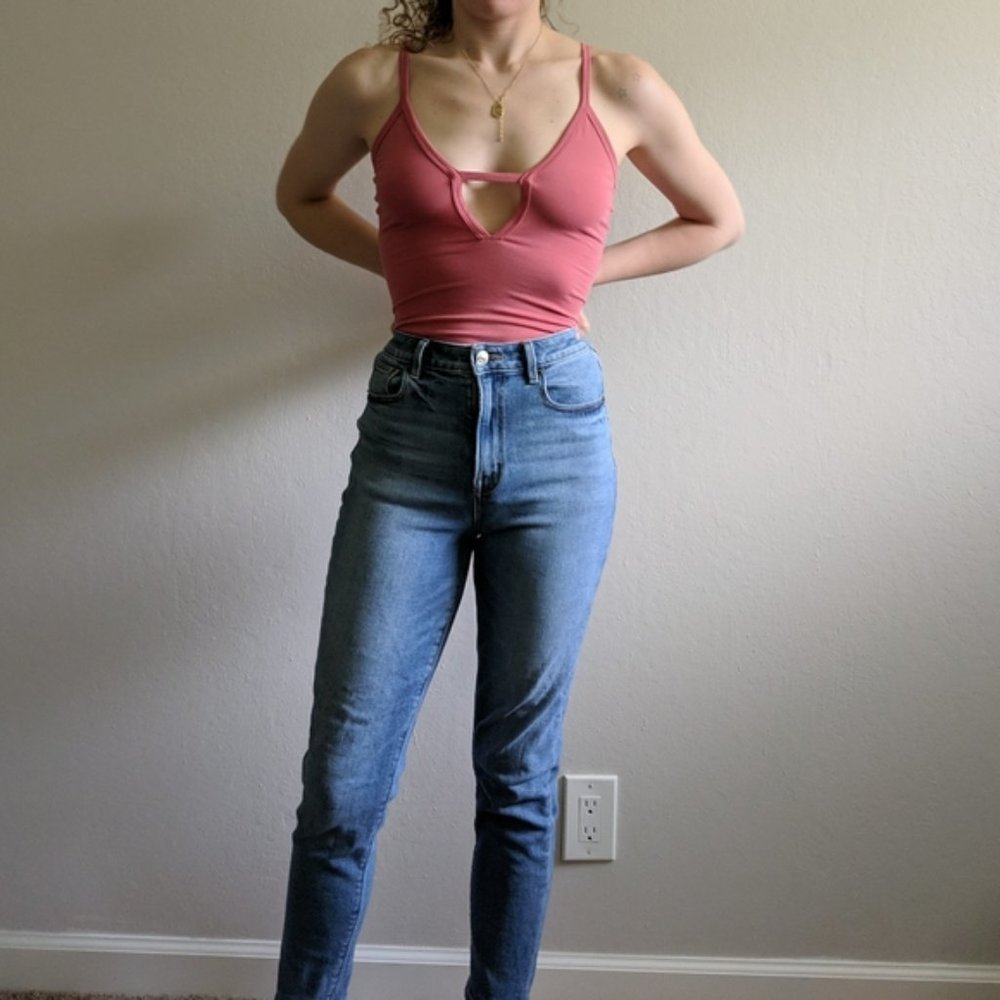 Pink Bodysuit, Cleavage Detail Snap Closure Thong